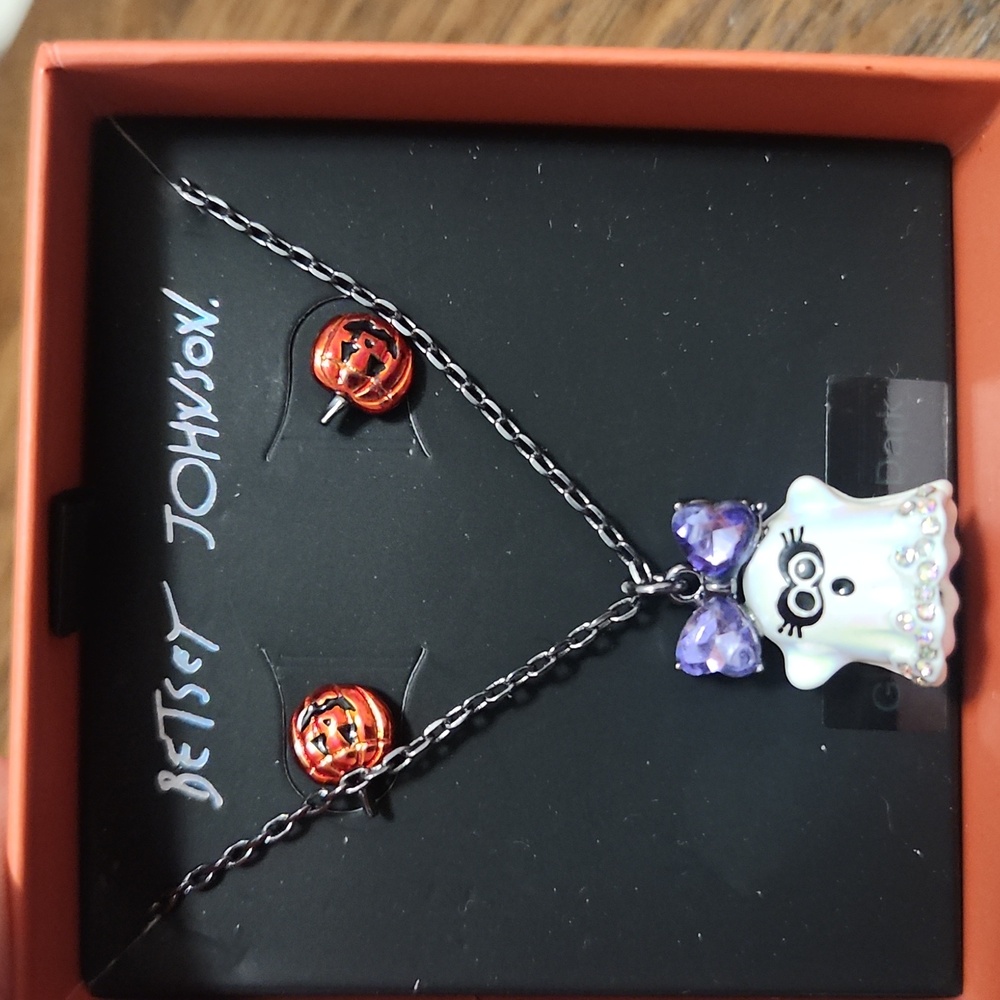 Betsey Johnson Ghost Necklace And Pumpkin Earrings
